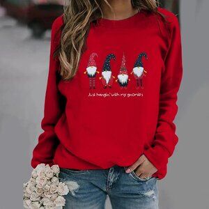 Gardener Christmas Sweatshirt Just Hangin' With My Gnomies Large Funny Sweater